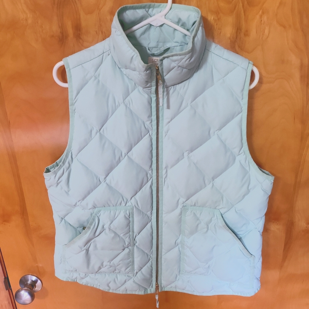 J Crew Teal Quilted Puffer Vest Large Women's
